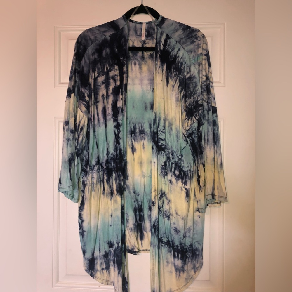 Womens LIME & CHILI tie dye lightweight shrug kimono style size XL